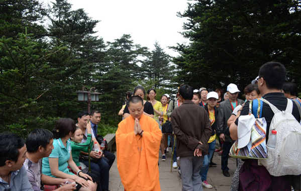 演空法师带领大家“三步一拜”上金顶