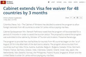 疫情期间，斯里兰卡给中国延长了旅游签免费有效期