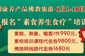 【6.1端午钜惠】990元报“素食养生食疗”课，赠送990元康养产品+11480元素食培训及佛教旅游代金券（名额有限，送满即止）